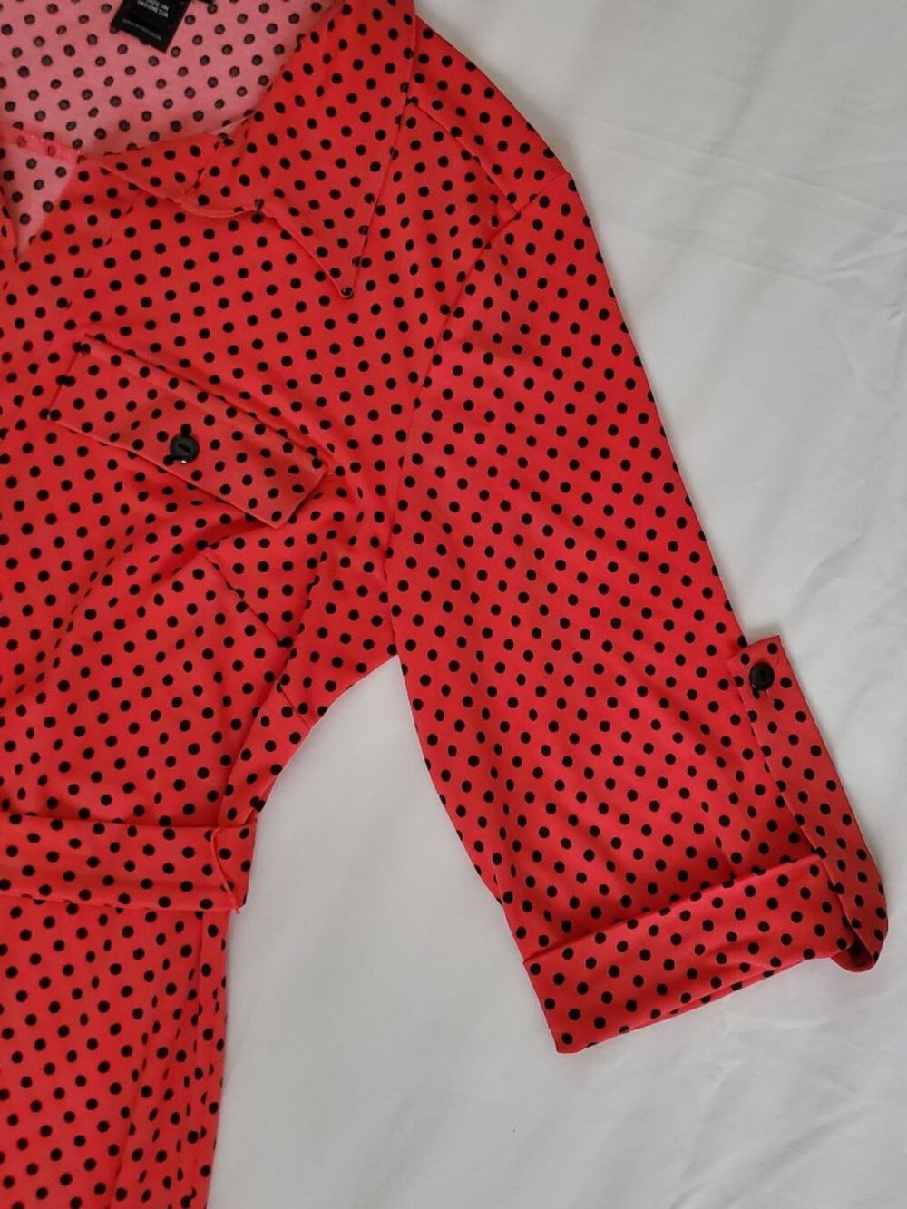Enfocus Studio Women's Red Black Polka Dot High-Low Hem Shirt Dress Size 8 - Picture 5 of 9